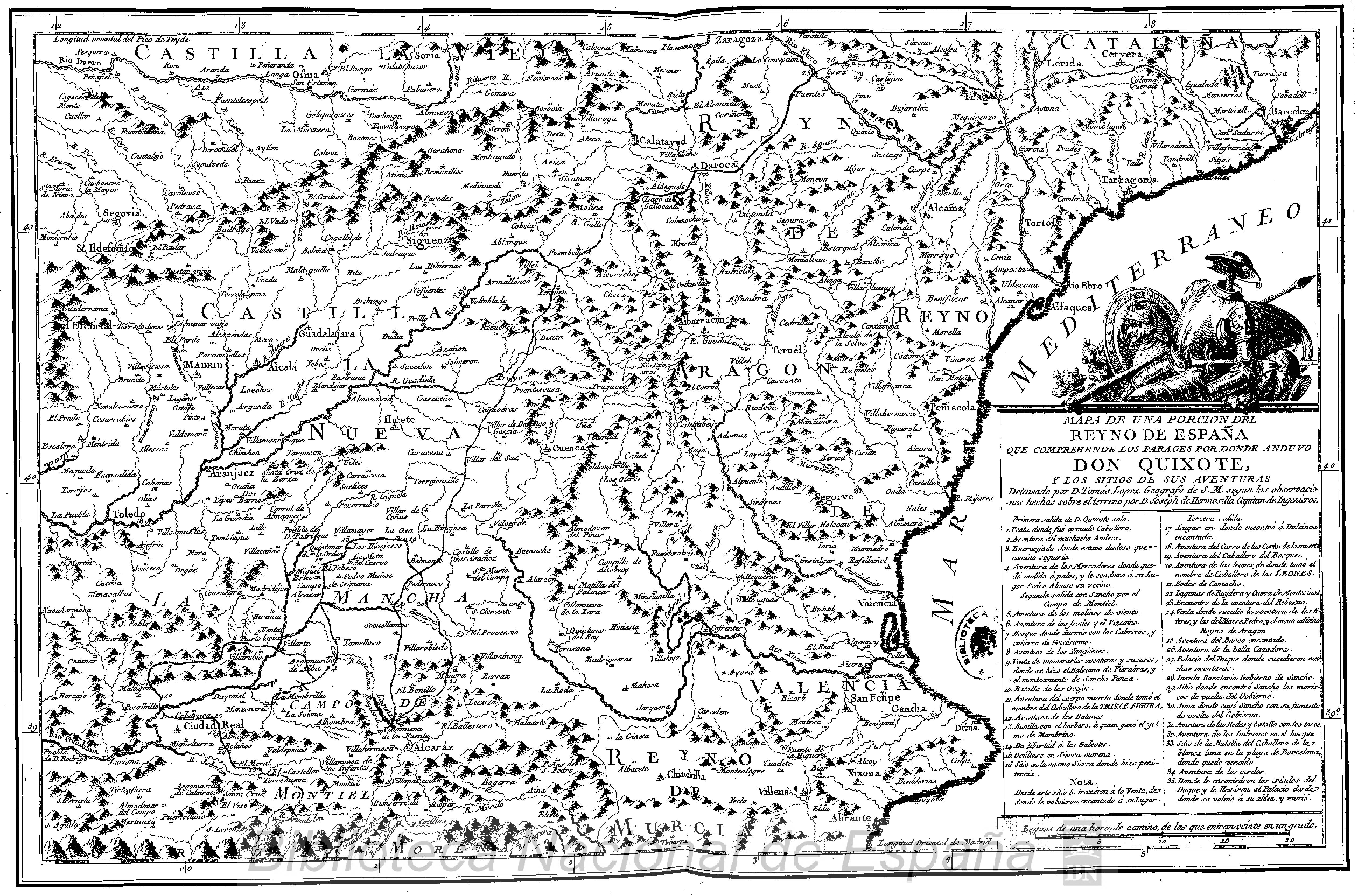 Map of Don Quixote y los sitios de sus aventuras RAE Ibarra edition 1780